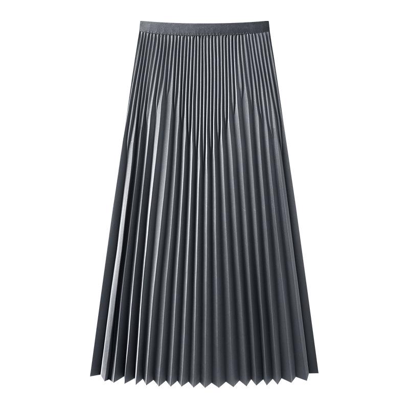 

Women s High Waist Gray Pleated Midi Skirt - Slimming A-line for Summer 2025 L