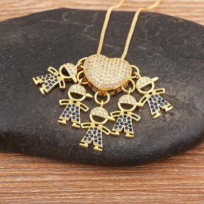 Nidin Personalized Gold Plated Boy Girl Kids Heart Pendant Zircon Necklace Mom Child Birthday Colar Mother's Day Gift Jewelry