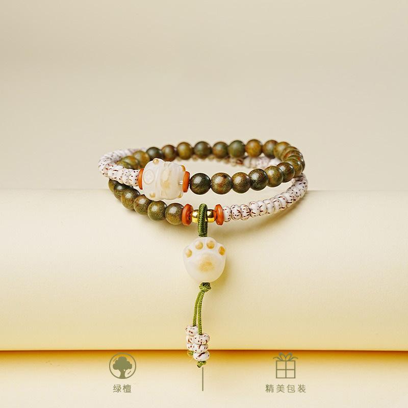 Green Sandalwood Bracelet for Women, Green Sandalwood Bodhi Cat Claw Sandalwood Bracelet, Valentine s Day Birthday Gift for Girls Royal Cat Fortune Bracele
