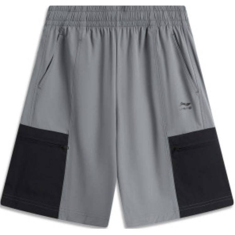 Li Ning Sports Fashion Series Spliced Mid-Rise Comfortable Breathable Versatile Sports Shorts Men Shorts Shadow-Gray AKSU589-1