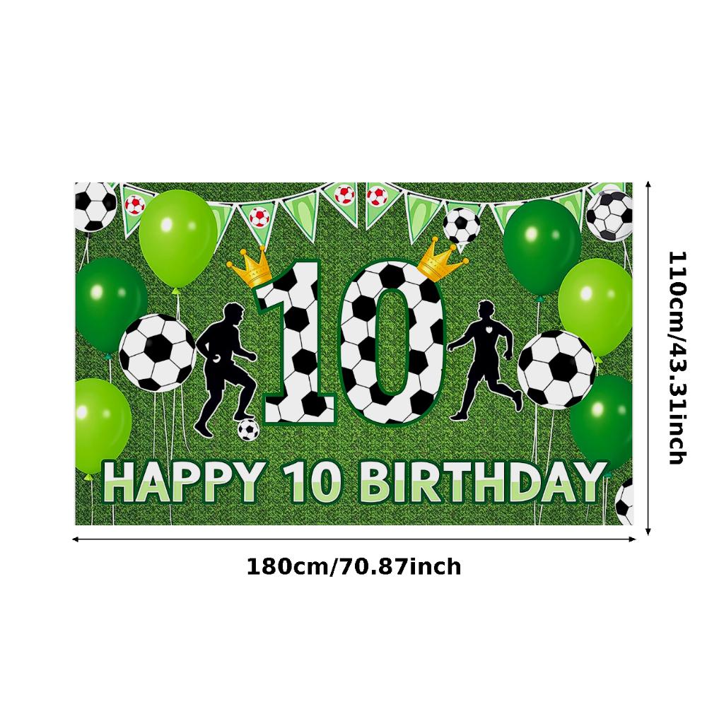 Soccer Themed Happy 10th Birthday Banner Sports Style Birthday Party Decoration Backdrop Photo Background for Celebration Events