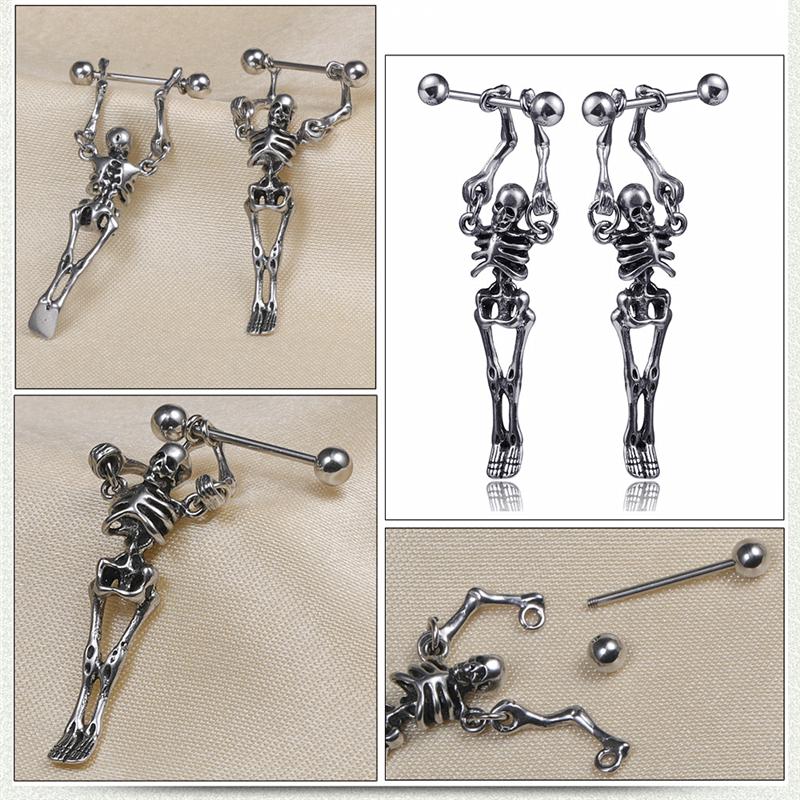 Titanium Steel Stud Punk Style Street Barbell Earrings Skull Earrings Men Women Earring