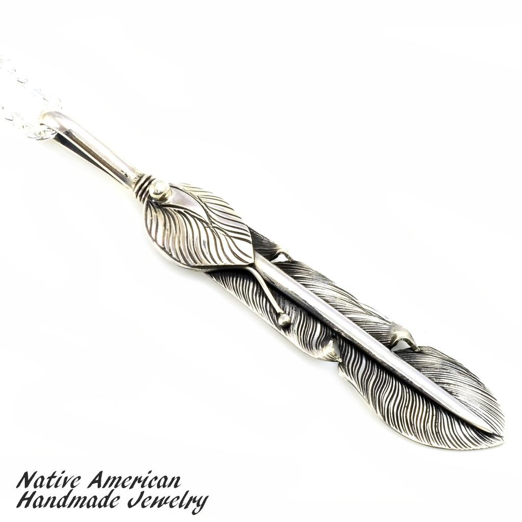 [STERLING SILVER 925] Feather Silver Necklace Pendant Chain AMTHANE-005