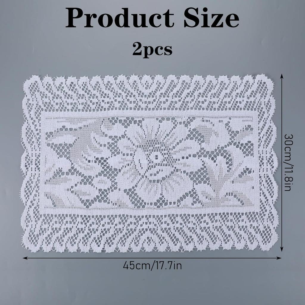 2 Pcs Rectangle Lace Placemats for Tables, Handmade Crochet Doilies Vintage Floral Embroidered Table Runners for Wedding Tea Party Home Decor, 12x17
