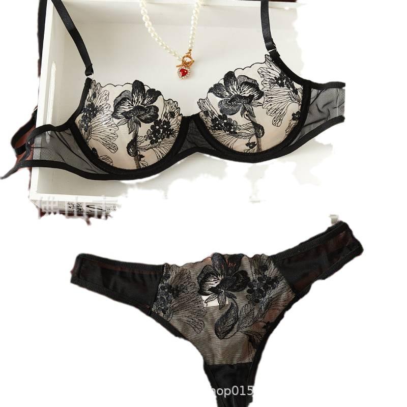 

Трансграничный бестселлер: Кружевной комплект нижнего белья с прозрачным принтом для нежного образа Large темно-синий