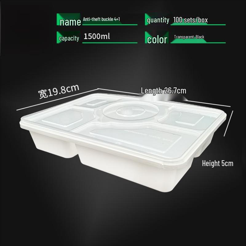 WS Anti-Theft Buckle 1500ml Disposable Takeaway Containers, 100 Sets