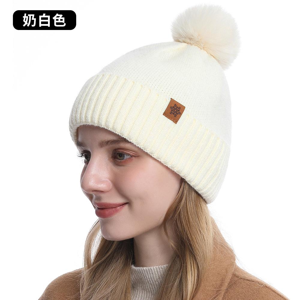 Knitted hat, women's winter double-layer velvet warm riding ear protection wool knitted hat scarf gloves three-piece set