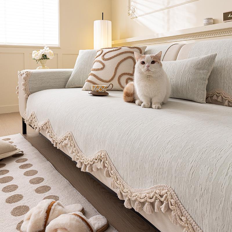 New Sofa Cushion, Universal In All Seasons, Washable Non-Slip Seat Cushion Chenier Straight Row Sofa Cover Cover Cloth Towel
