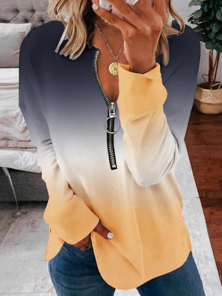 Casual Lapel Zip Long Sleeve Loose Pullover Digitally Printed Womens Sweatshirt Trendy Design Comfortable Fit for Daily  & Outdoor Outfits XXXL