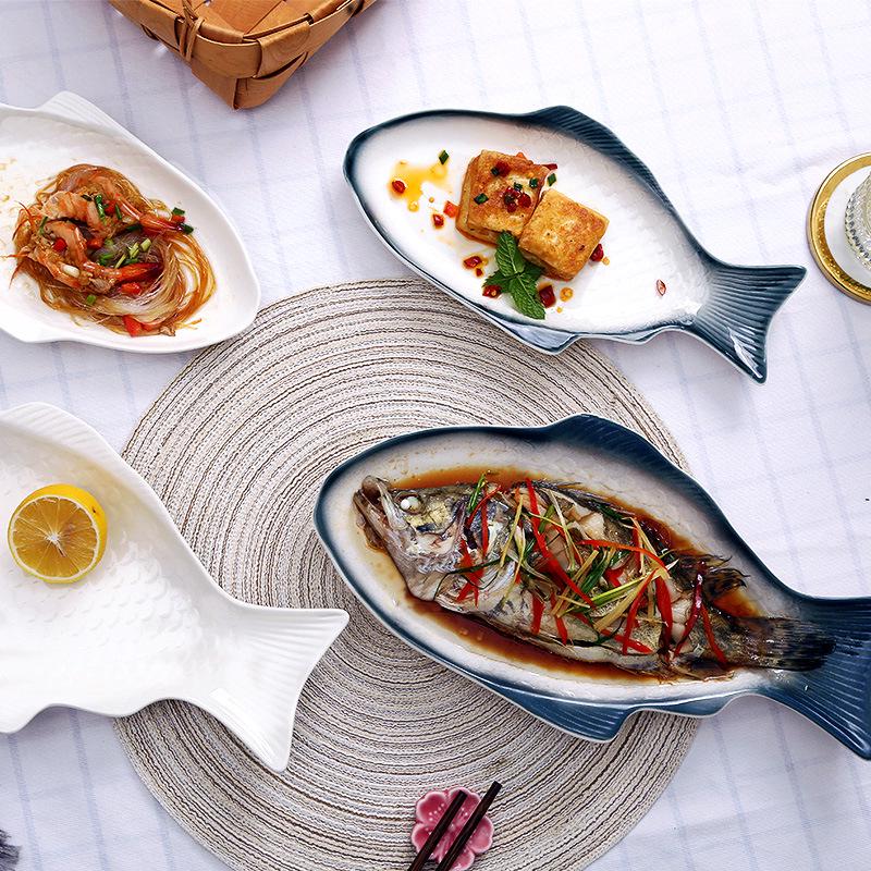 Nordic Ceramic Fish Dinner Plate - Creative Vegetable & Fish Serving Dish for Household Use