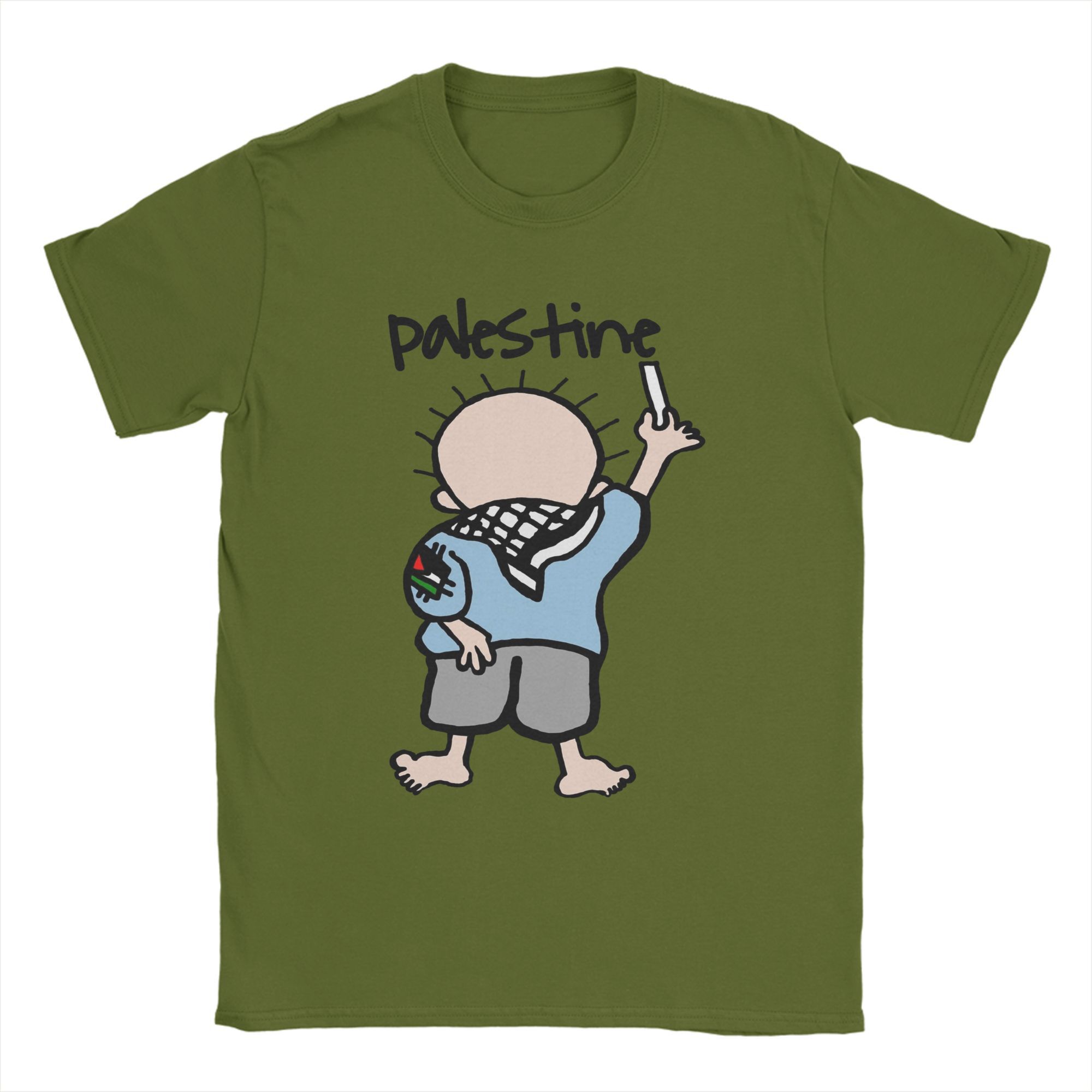 

Vintage Handala Wearing Palestine Flag T-Shirt Men Round Collar Pure Cotton T Shirts Short Sleeve Tee Shirt Gift Clothes 4XL