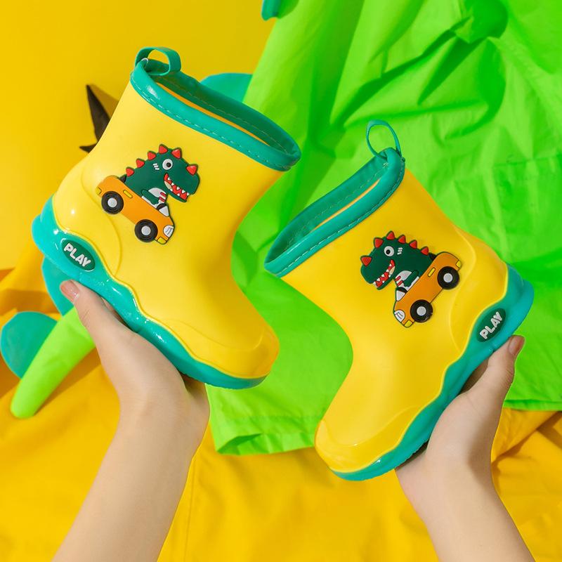 New Children's Rain Shoes Baby Rain Boots Cute Cartoon Water Shoes Outdoor Waterproof and Non-slip Dinosaur Male and Female Students