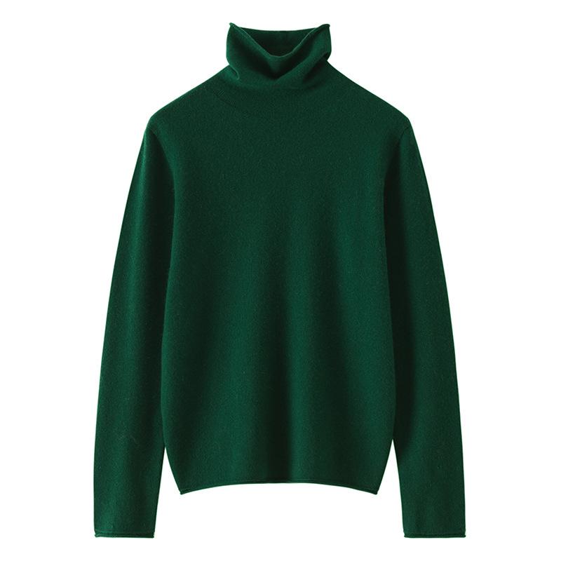 Women’s Cashmere Pile Collar Sweater - High Collar, Knitted, Loose Fit, Slim Inner Layer