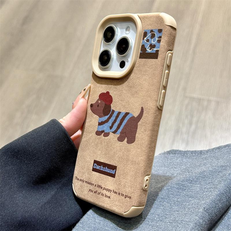 Autumn and Winter Leather Cute Dog Three dimensional Doll Iphone16promax Apple 14 Mobile Phone Case 15 13 Cartoon