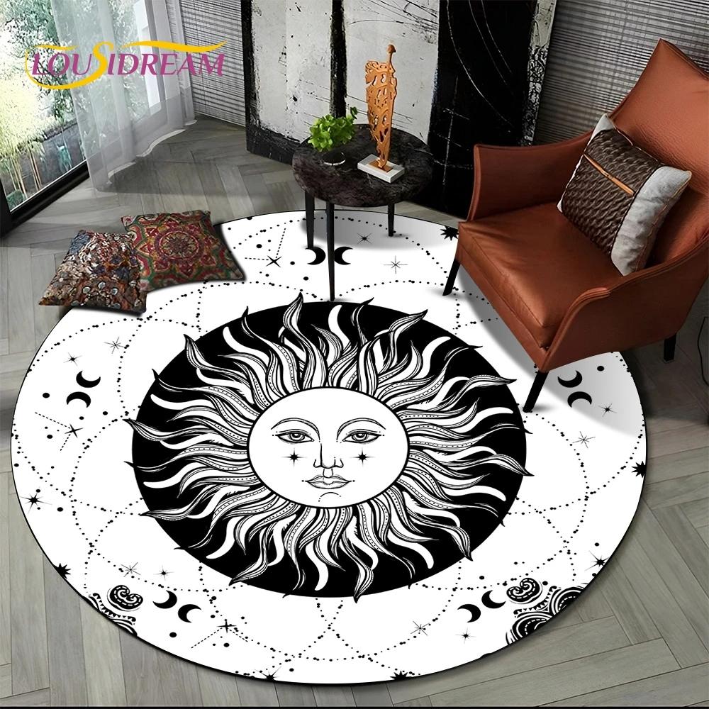 3D Mysteriou Sun Moon Tarot Mandala Magic Round Area Carpet Rug for Living Room Bedroom Kid Playroom Decor,Pet Area Rug Non-slip