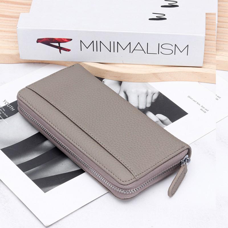 RFID Cowhide Women's Long Wallet Large Capacity Zipper Clutch Anti-theft Brush