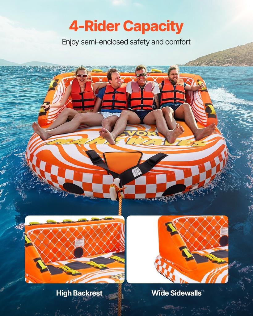 Towable Tube for Boating 1-4 Riders Inflatable Boat Tubes and Towables