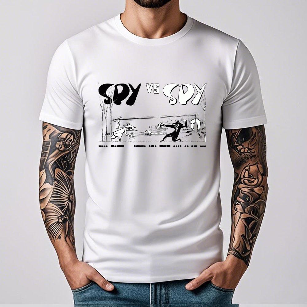 Mens Spy Vs Spy Graphic T Shirt Summer Cotton Crew Neck Retro 80s Cartoon Print Funny Humorous Vintage Style Fashion Tee Shirts