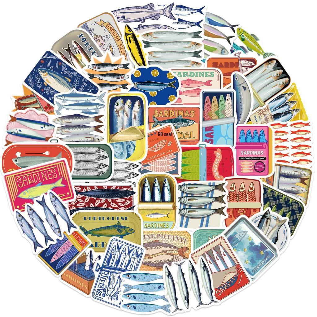 50 wasserdichte Sardinen-Aufkleber für Scrapbooks/Handyhüllen