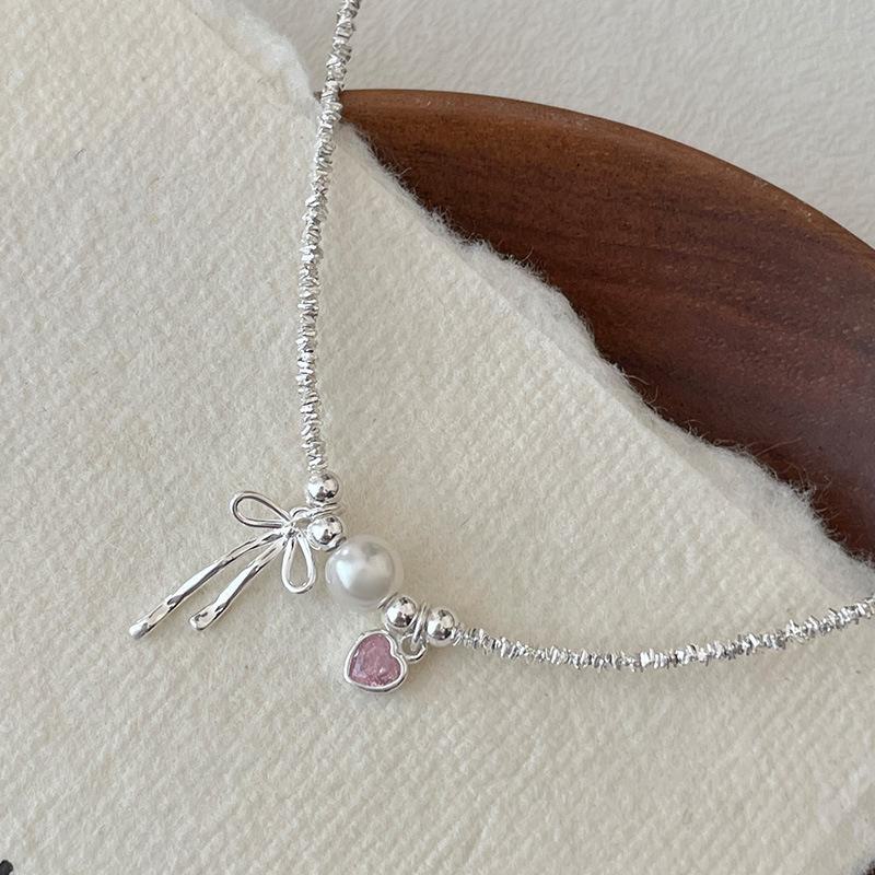 Colier cu fundă de balet din argint Banyan Tree S925 cu diamant roz și perlă