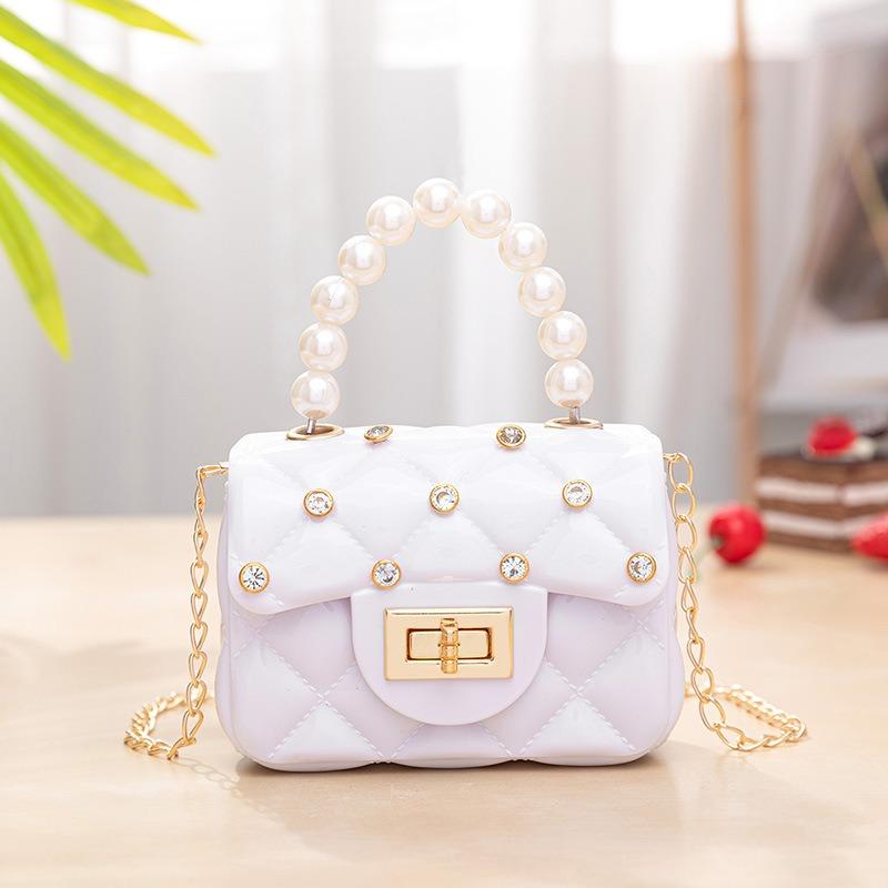 Stylish and Elegant Pearl Diamond Rhombus Bag Mini Children's Shoulder Messenger Handbag