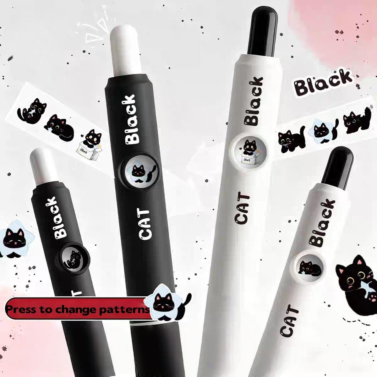 

4Pcs Kawaii Cat Pattern Gel Pens 0.5Mm Quick-Dry Black Ink-Smooth Writing Retractable Pens School Stationery Birthday Gift ONESIZE