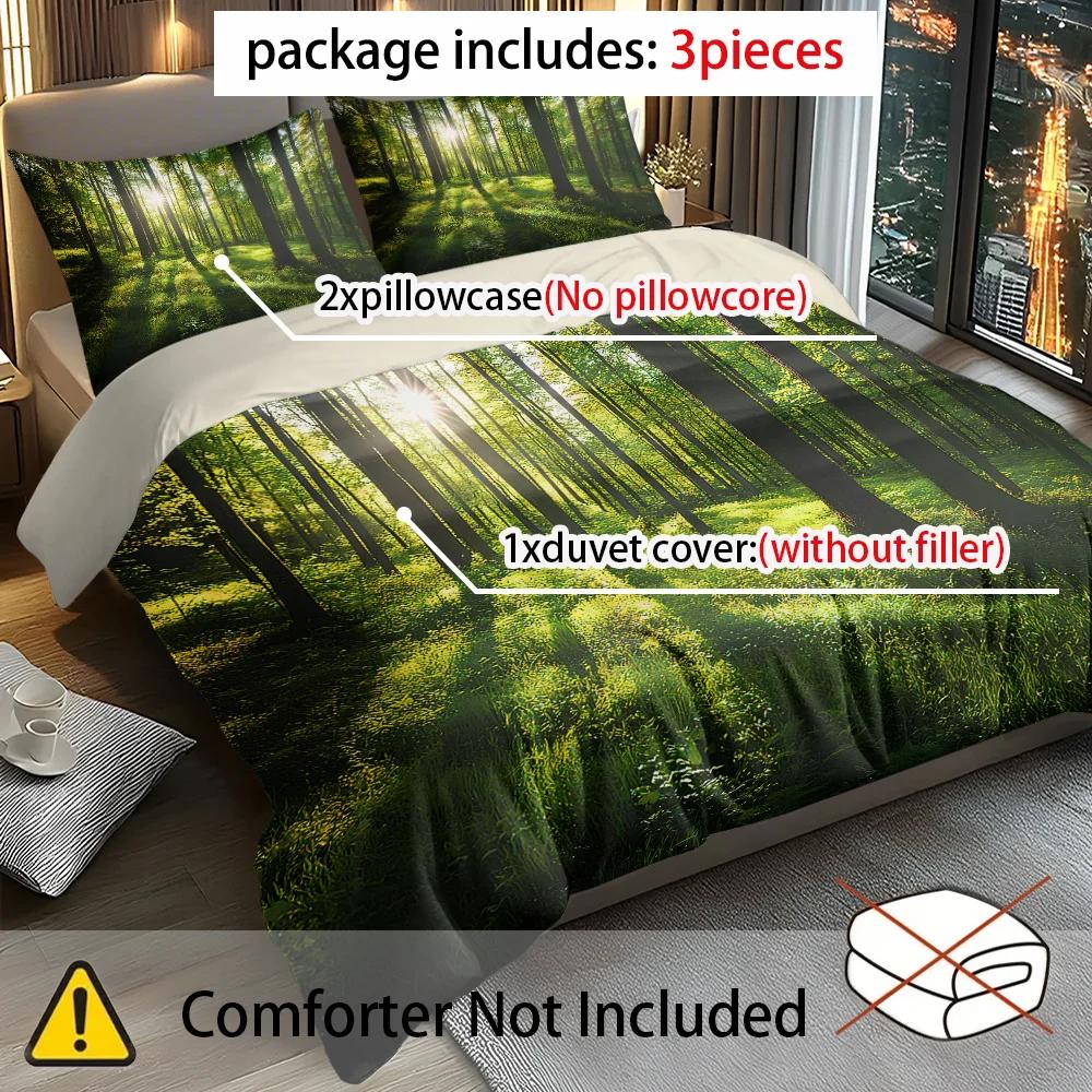 3pcs Fresh Green Forest 3D Printed Bedding Set Comfortable Duvet Cover King Queen Twin Size Birthday Gift for Bedroom Decoration