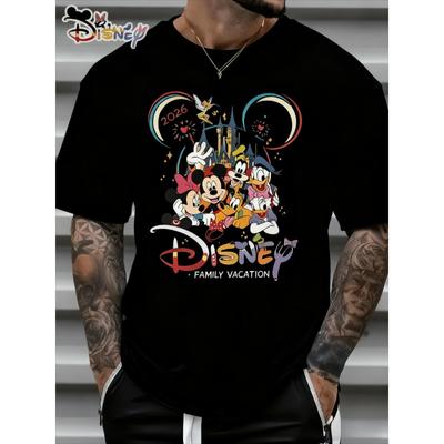 Camiseta Impresa Co-Branded Castillo de Dibujos Animados de Disney 2026 Nueva de Verano para Hombre y Mujer Estilo Harajuku Grande Holgada Casual Manga Corta
