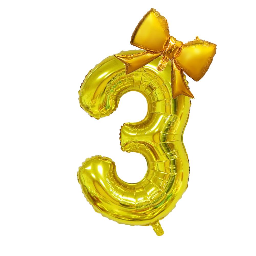 2Pcs 40Inch Gold Number Foil Balloon with Cute Bow Balloons For Kids Baby Girl 1st Birthday Party Decoration Favors Supplies