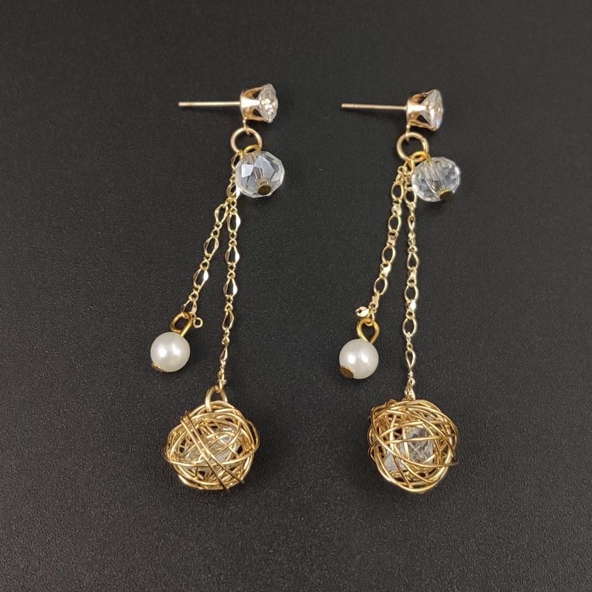Korean Style Silver-Plated Pearl Stud Earrings with Elegant Hollow Bead Design