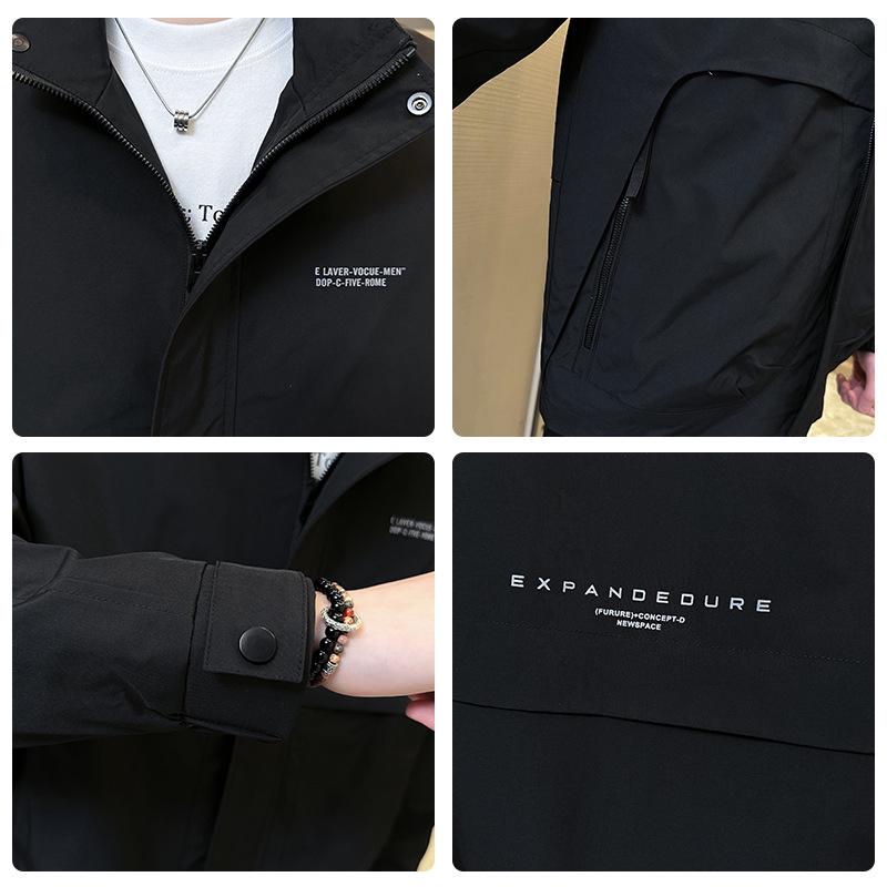 2025 Men's Casual Stand-up Collar Jacket - Spring/Autumn Korean Style, Solid Color, for Middle-aged and Young