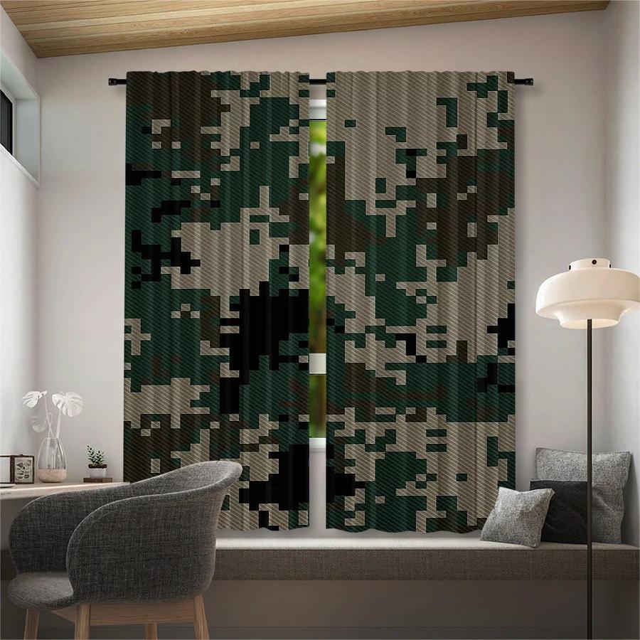 Set Of 2 Camouflage Pattern Printed Curtains Pole Bag Christmas Decorations Daily Home Room Made Polyester