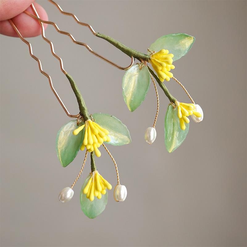 

Свежая жёлтая U-образная заколка для волос для ханьфу - Головной убор в древнем стиле Beaded Hairpin 1 piece