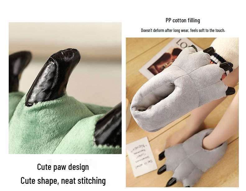 Dinosaur Claw Plush Slippers - Cozy Indoor Cotton for Couples