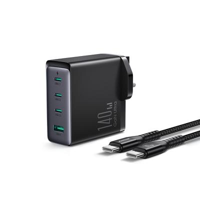 GaN 140W Mains Charger, UK Plug, 3x USBC USBA, 12m USBC Cable