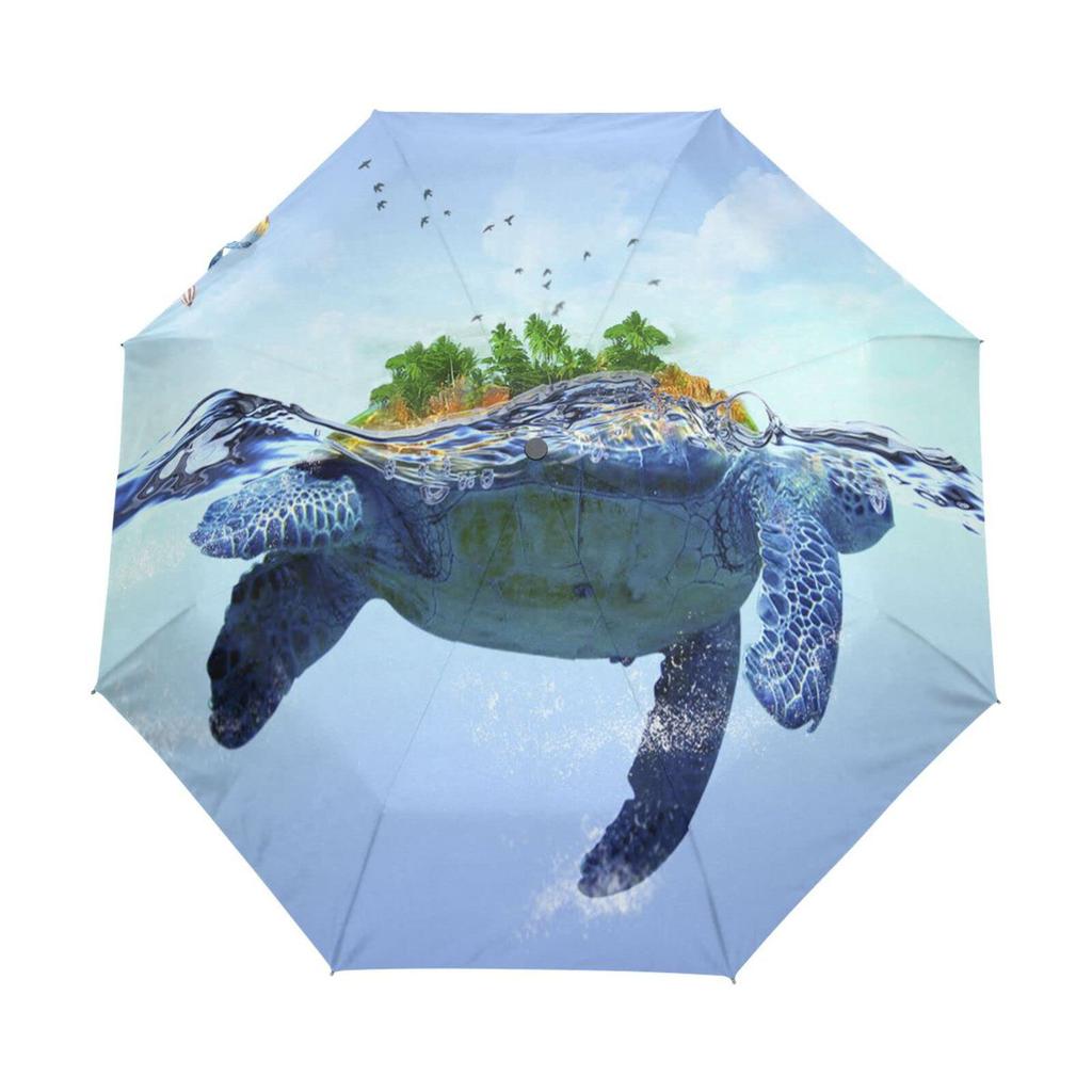 Ocean Sea Turtle Folding Rain Sun Umbrella Sea Creatures Travel Umbrellas Compact Lightweight Windproof for Teens Adults Kids