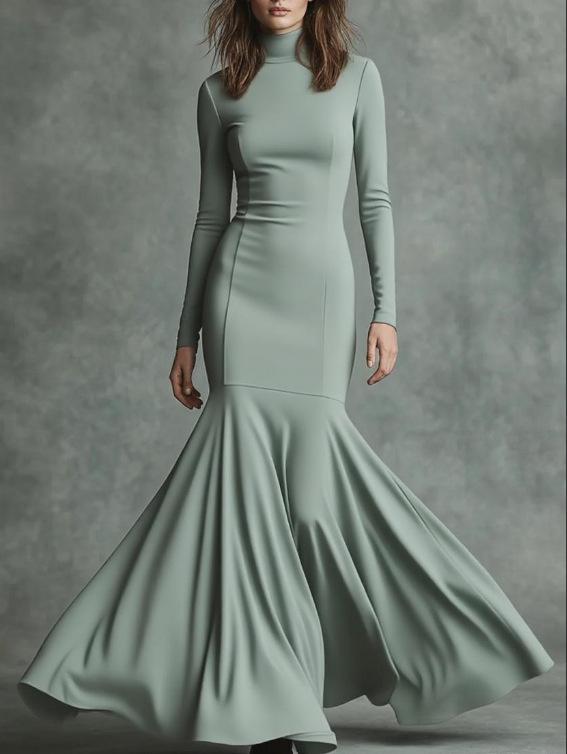 2025 European High-End Autumn/Winter Fishtail Long Dress S светло-зеленый