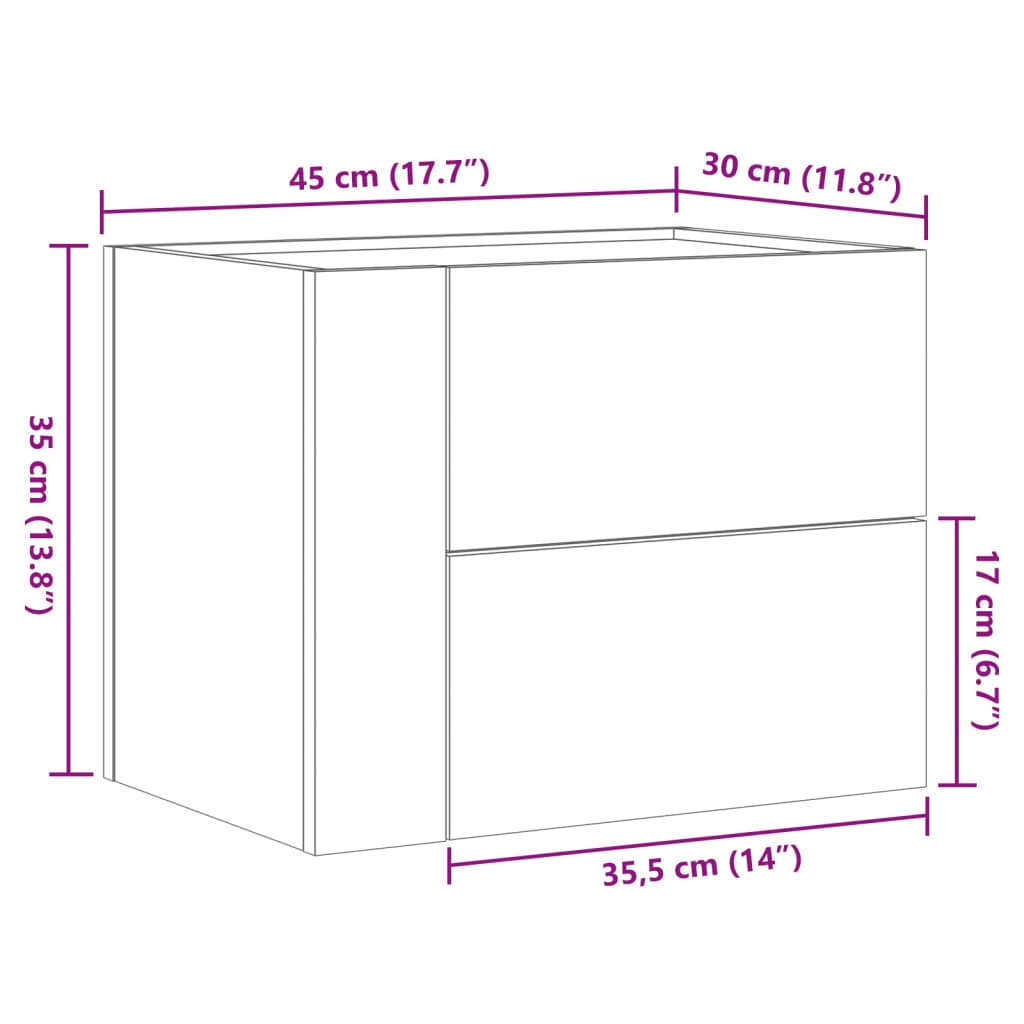 Wall Mounted Nightstand Grey Sonoma 45 x 30 x 35 cm