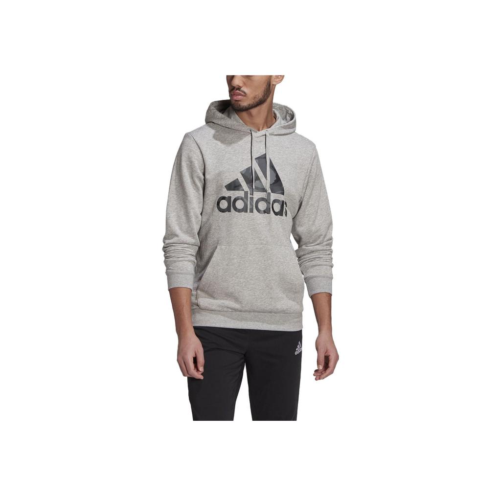 Adidas Solid Color Logo Print Hooded Drawstring Long Sleeve Sweatshirt Men Tops Gray GL0020