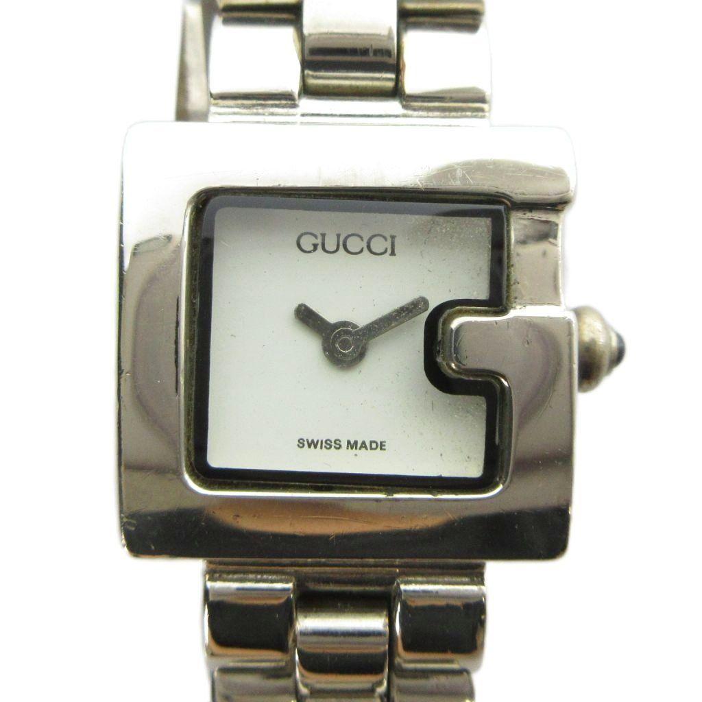 Used GUCCI 3600L Watch Quartz Logo Square White Dial Silver GY18 /MQ OH