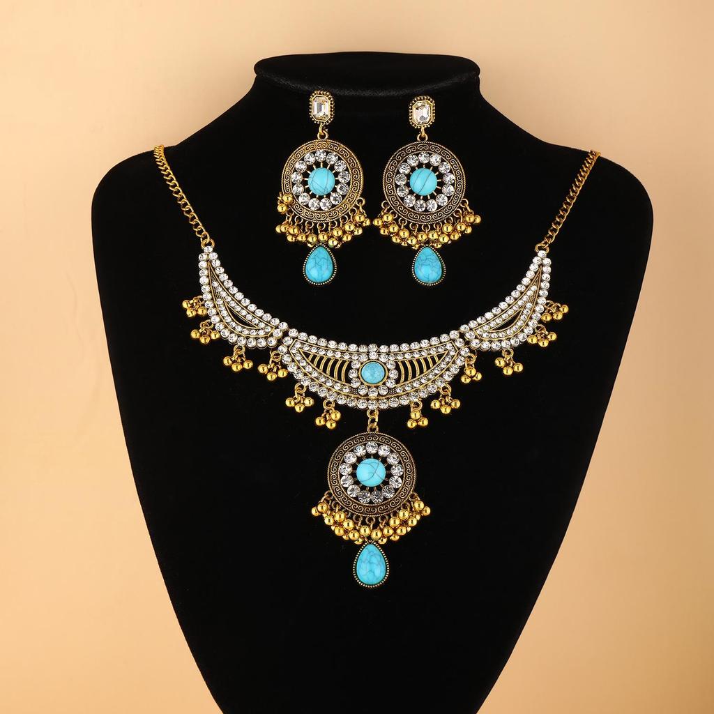 Vintage Ethnic Rhinestone Necklace & Earrings Set