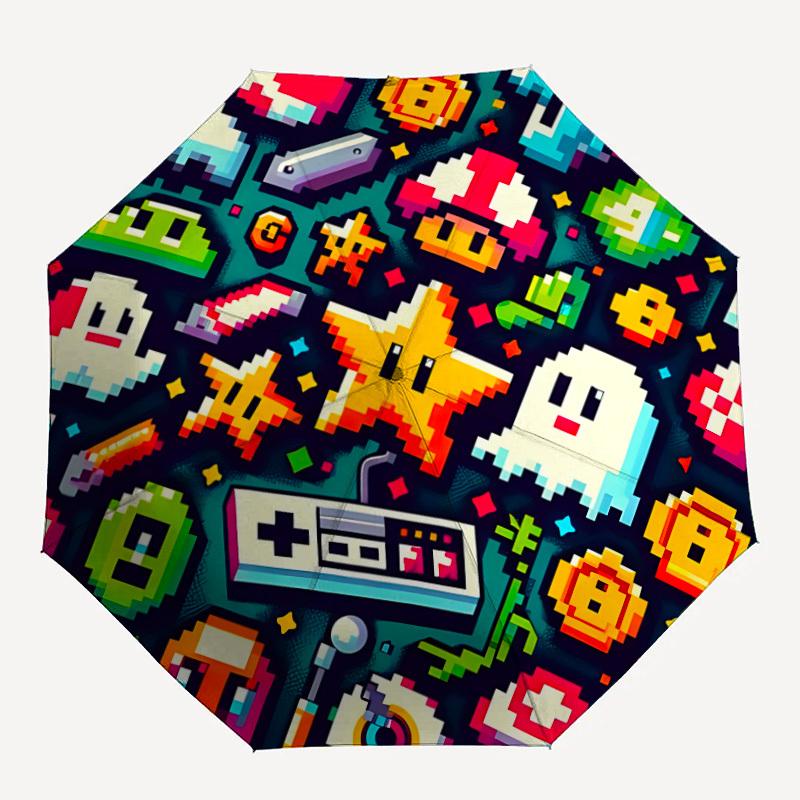 

1pc Gaming PixelArt Automatic Open/Close Umbrella Folding Umbrella, Portable Compact Travel Umbrella, Birthday/Christmas GiftL1110y39