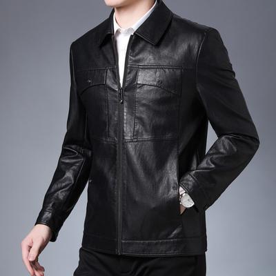 Men's Pu Leather Jacket Spring and Autumn New Multi-color Lapel Middle-aged Leather Jacket Men's Casual Thin Motorcycle Leather Jacket