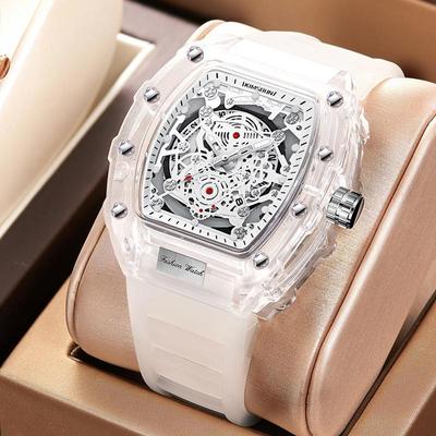 Men's Transparent Barrel-Shaped Quartz Waterproof Wristwatch