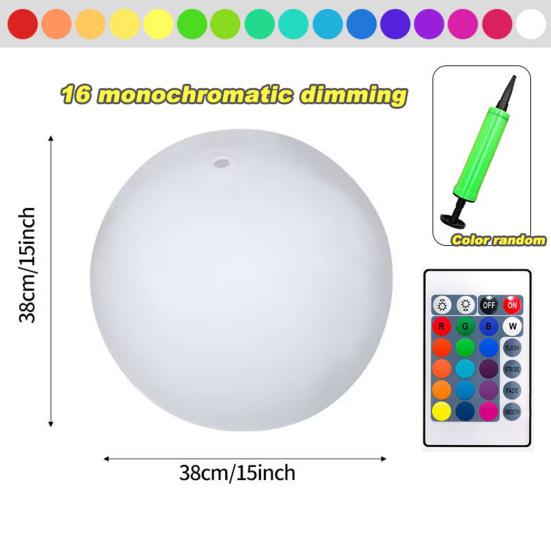 Solar Powered Inflatable Ball with Remote Control 16 Colors LED Luminous 3 Working Modes Waterproof Floating Swimming Pool Party Decoration Light Ball