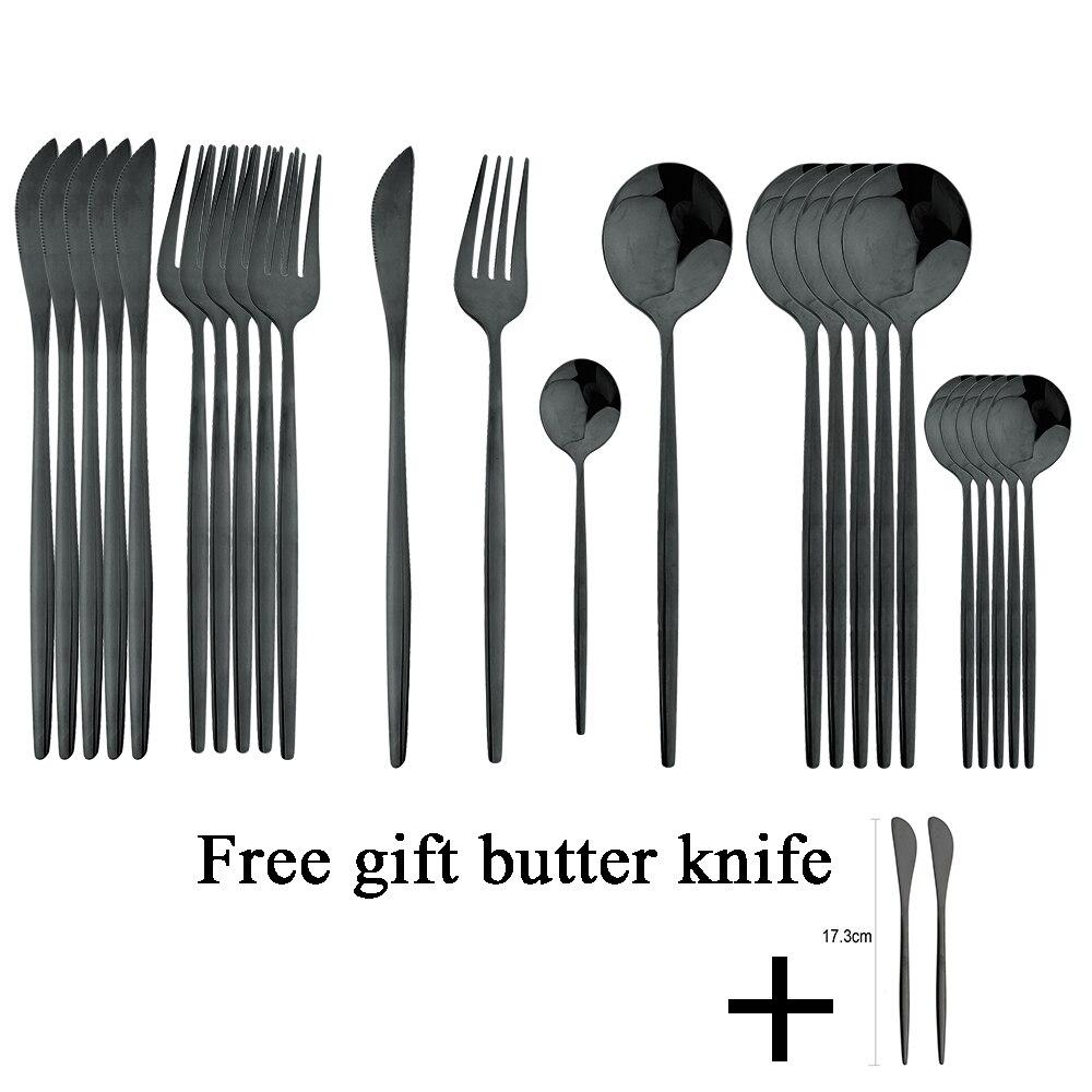 24 stk Gull servisesett rustfritt stål gaffel skjekniv middagsservise med smørkniv Western bestikksett Kjøkkenbestikk Sølvtøy