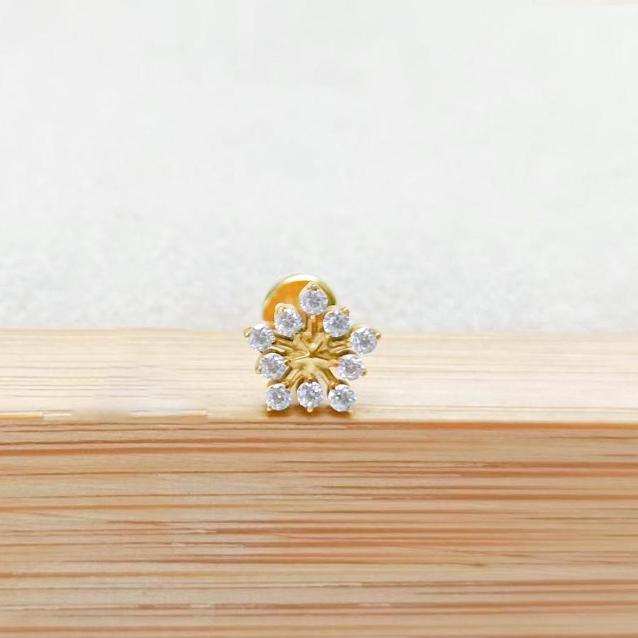 F136 Titanium Flower Peacock Crown Earrings, Long Studs for Cartilage Piercing, 1.2/1.0 Thickness