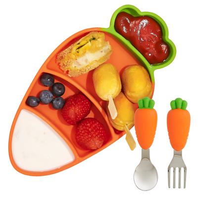 Little Cloud Carrot Suction Silicone Plate Set, Plate + Spoon + Fork, Orange, Popular Korean Parenting Items