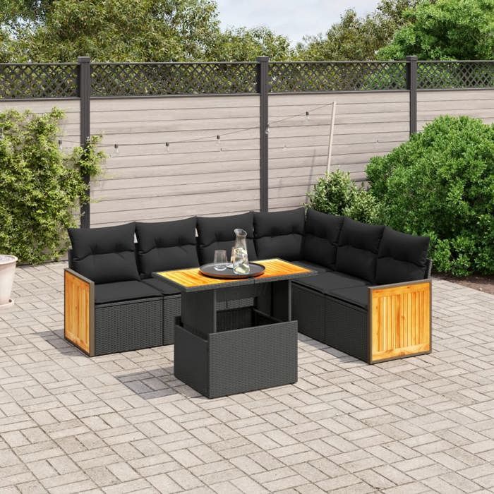 VidaXL Garden Lounge Set with Cushions 7 Pcs, Patio Sofas, Patio Furniture Set, Outdoor Furniture, Black 3273974