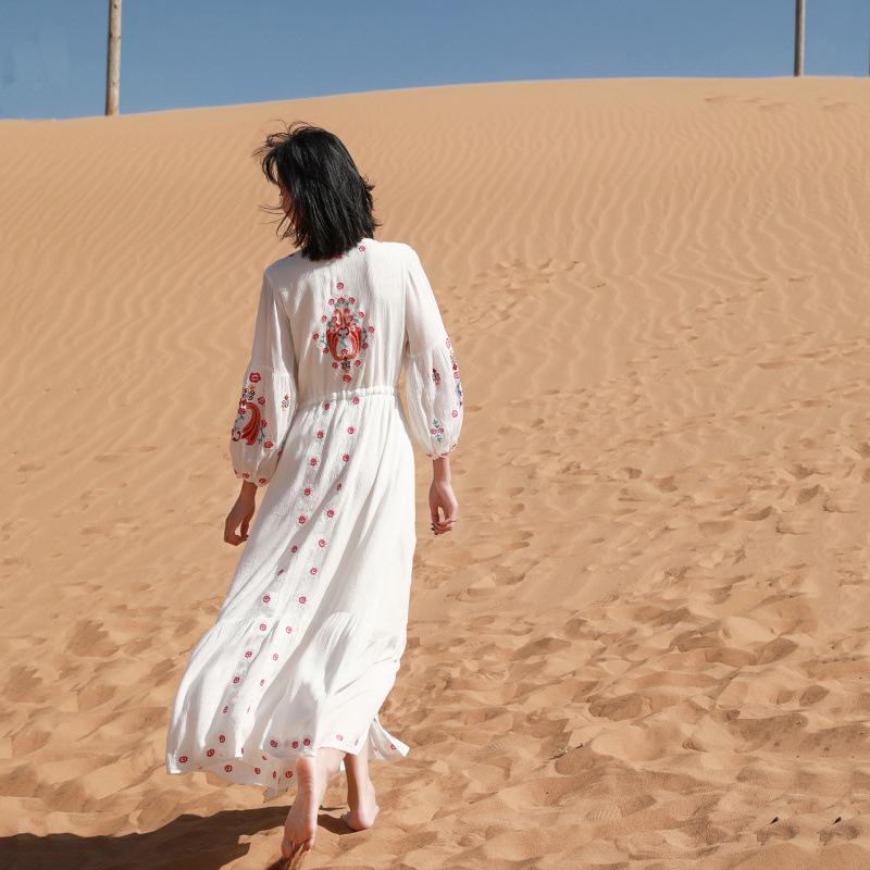 2025 Kwiecista Vintage Haftowana Sukienka Letnia Plażowa z Frędzlami dla Kobiet